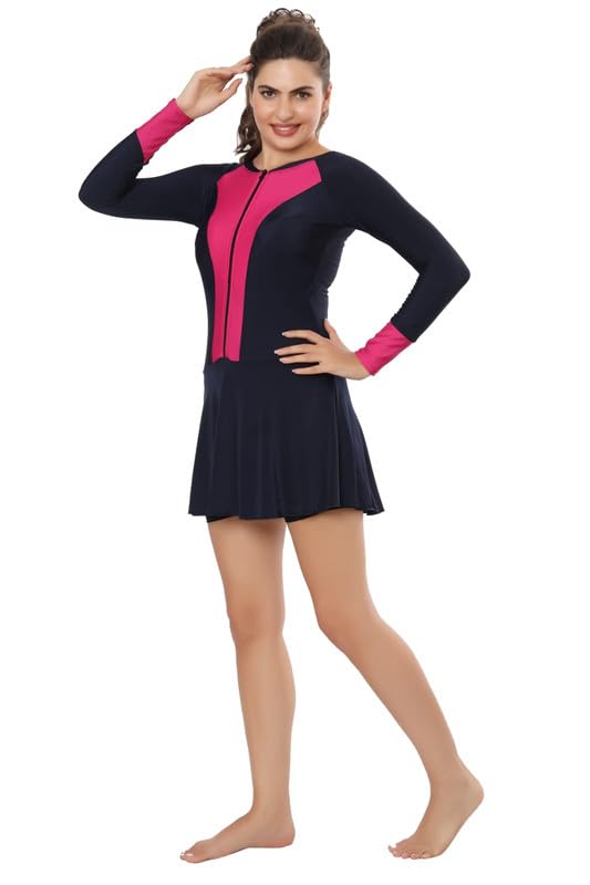 Women's Swimwear Frock Style Front Zipper Swimwear for Girl and Women, Nylon Lycra 4 Way Stretch