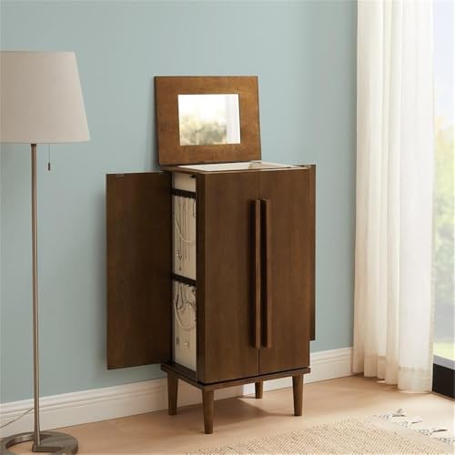 Pemberly Row 7-Drawer Brown Wood Jewelry Armoire with Flip Top