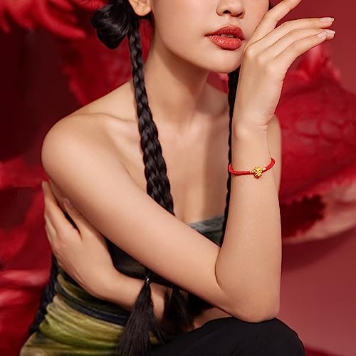 24K Gold Bracelet Dragon Charm Bracelets Adjustable Solid Gold Charms Bangle Dainty Bead Red Braided Rope Good Luck Jewelry Trendy Fashion Real Gold Lucky Gifts for Women Men4