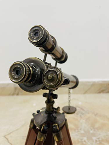 Telescopio náutico artesanal de latón 14" con trípode ajustable de madera miniatura 6