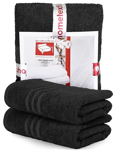 DecoHomeTextil Handtuch-Set 2 Handtücher 50 x 100 cm in Schwarz aus 100% Baumwolle, hochwertig, kuschelweich und saugstark