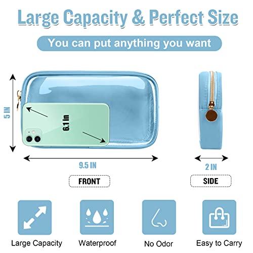Nylon Small Clear Makeup Bag for Purse, Cute Makeup Bag Preppy Cosmetic Zipper Pouch Purse, Waterproof Travel Toiletry Bag Coin Pouch Clutch Make Up Brush Bag Organizer Storage for Women Ladies(Blue)2