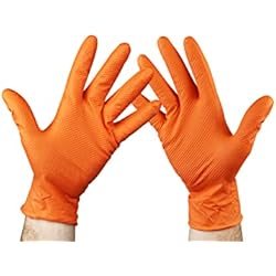 Guantes De Nitrilo Para Trabajo Pesado KMINA - Guantes Nitrilo Diamantado Talla L (x1 Pack de 50 uds), Guantes Trabajo Nitrilo, Guantes Mecánico Taller, Guantes Diamantados Resistentes, Guantes Desechables Sin Polvo, Naranja (LATEX FREE)