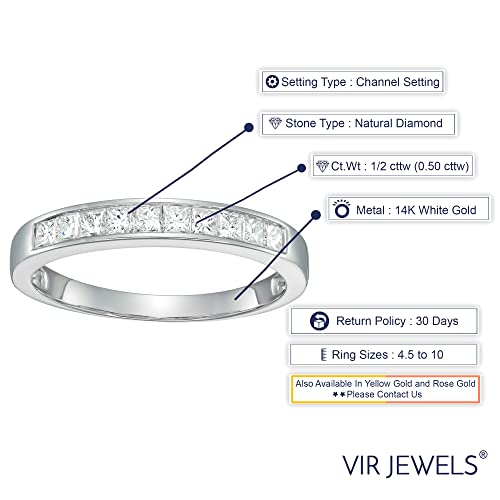 1/2 carat (ctw) Diamond Wedding Anniversary Band for Women Princess Cut in 14K White Gold Channel Set 0.50 cttw, Size 4.5-103