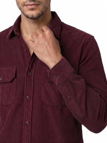 Image of Urbano Fashion Men's Corduroy Full Sleeve Regular Fit Solid Overshirt with Utility Pockets