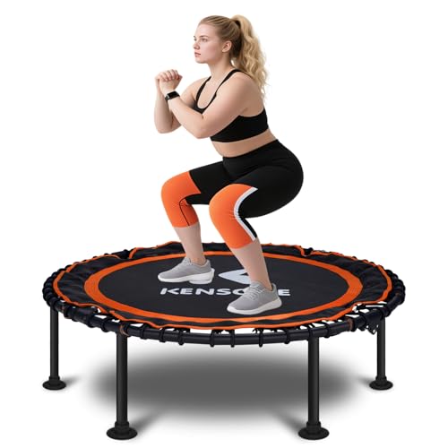 K KENSONE 40' Foldable Rebounder Trampoline for Adults with Bungee, 450 LBS Quiet Indoor Mini Trampoline for Adults Fitness, Gym Workout, Home Exercise, Orange