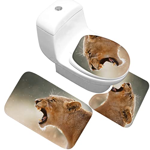 3 Teilig Badematte Set Tierleopard 3D Badematten Set rutschfest, Badezimmerteppich,U-förmiger WC-Vorleger,WC-Deckelbezug…
