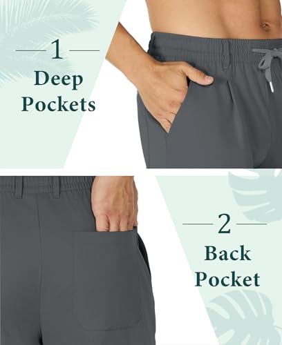 Susclude Mens Casual Pants Elastic Waist Pleated Lightweight Beach Multi Pants for Men Fall Drawstring Slacks with Pockets4