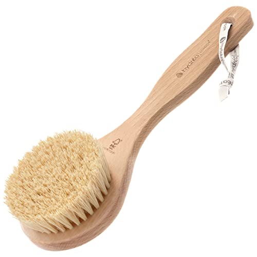 Hydrea London Dry Body Brush,Spazzola esfoliante per pelle secca di alta qualità, setole di cactus, scrubber esfoliante per il drenaggio linfatico, legno di faggio certificato FSC®