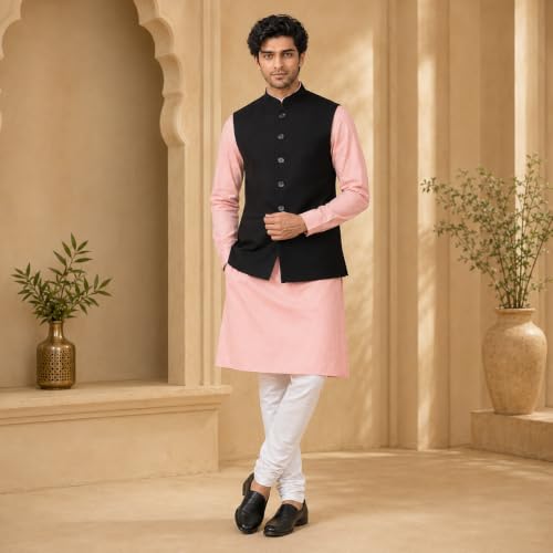 Image of Vastraa Fusion Men's Traditional Woolen Nehru Jacket Modi Waistcoat
