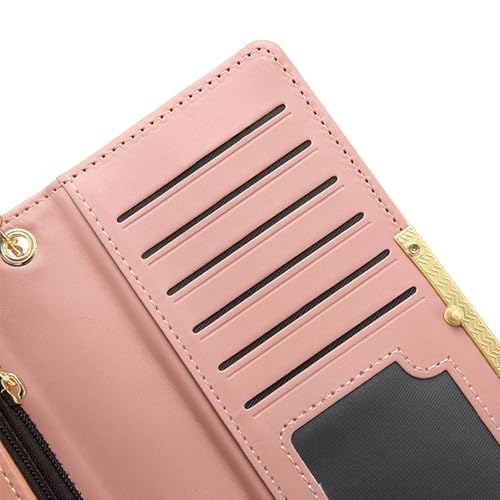 Wallet Women Large Capacity Clutch Purse For Ladies Card Holder Zipper Coin Travel Pocket 2-fold Hasp Clutch For Women(Pink)2