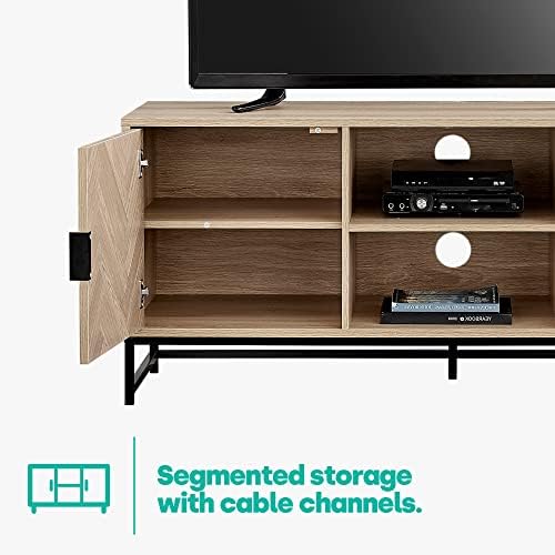 LIVIVO Herringbone 120cm TV Stand Table Storage Console Media Table Unit 22- 52 TVs Cupboard Livingroom Furniture Pair With Matching Side Table (TV Table Unit, Oak)