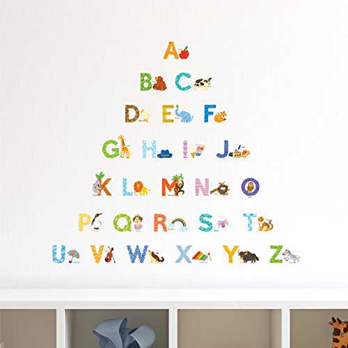 DECOWALL-DS-8003-Watercolour-Animal-Alphabet-Kids-Wall-Stickers-Wall-Decals-Peel-and-Stick-Removable-Wall-Stickers-for-Kids-Nursery-Bedroom-Living-Room-Small-dcor