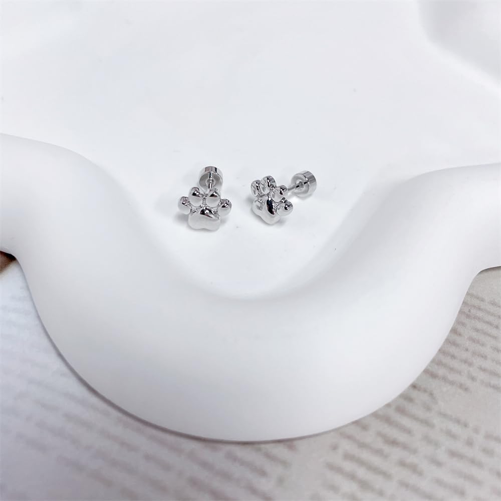Aretes pequeños de tuerca pequeños con diseño de pata de perro y gato de 0.71 oz para mujeres, adolescentes y niñas, de acero inoxidable simple chapado en oro plateado para cartílago de animales 3