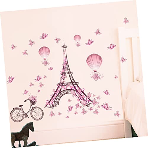 Hoement Wall Decals Appliques Embellishments Romantic Background Art Tower Mural Eiffel Balloon Stickers Decor Removable Decoration Tv Decals Wall Home Diy Wall Murals Wall Stickers #TOP3