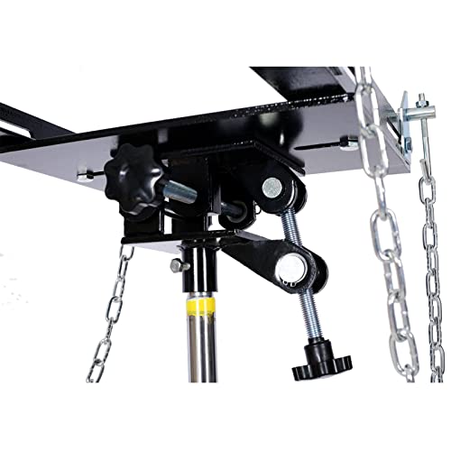 Image of Transmission Jack, 1660lbs 3 /4-Ton 2 Stage Hydraulic High Lift Vertical Telescoping, 32 inch to 70 inch Lifting Ran-ge, with 360 Swivel Wheels, 30 inch Long Safety Chain, Yellow