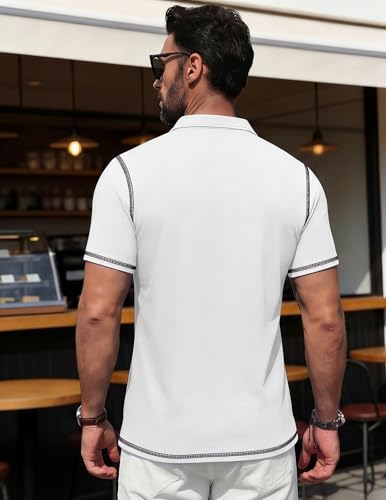 Image of Mens Polo Shirts Short Sleeve Casual Summer Lightweight Cotton Golf Polo Shirts with Pocket