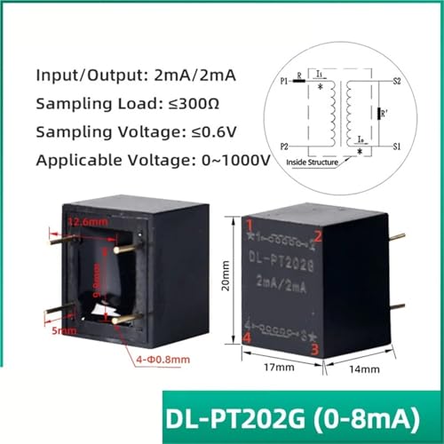Mini transformador de voltaje con pines integrados y relación de corriente de 2 mA a 2 mA AC 2