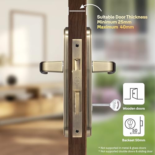 Image of Yale YECM-415-6L-AB Mortise Door Lock | 6 Lever Lock | Handle Set with Plate | 3 Keys | Suitable for Left & Right Hand Doors | Antique Brass