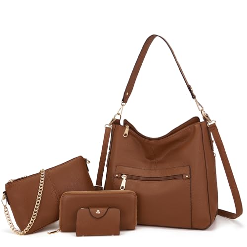 Image of Qiyuer 13 inch Women Spacious Soft PU Handbag Hobo Bag Purse Wallet Set 4pcs | Large, Dual-use Crossbody & Shoulder Bag, Multi-pocket, Divided Compartments, Fits Tablet, Versatile for Daily & Work