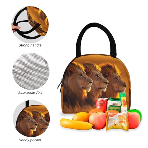 Backpack Lunch Box Set Large Capacity Travel Backpacks and Insulated Lunch Bag for Commute Hiking Picnic Male Lions Print4