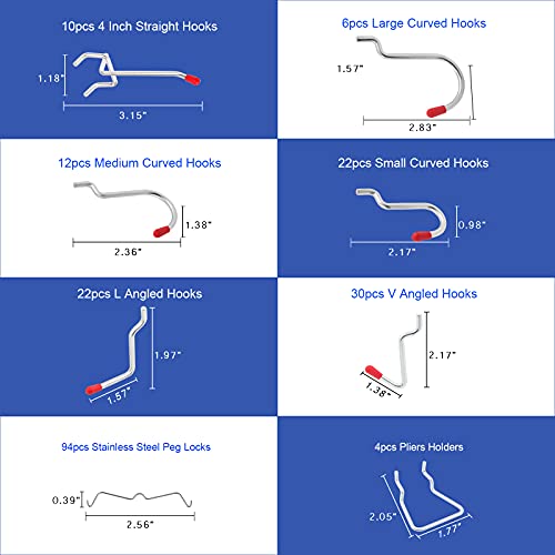 Faankiton 230 Stück Pegboard Hook Sortiment, Stecktafelhaken Sortiment, Stecktafel Zubehör, Werkzeuglochwand Haken, Lochplatten Haken Set, Lochwandhaken Set für 1/8 und 1/4 Zoll Pegboard