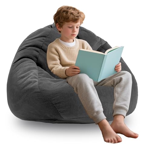 Image of ENBAOHUI 3FT Memory Foam Bean Bag Chairs for Teens or Kids with Filling Bean Bag Sofa with Handle Super Soft Corduroy Fabric Lazy Sofa 3 Foot Dark Grey