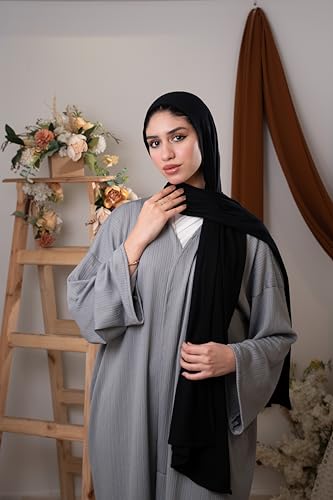 Mila Basic Cotton Gel Scarf for Women - Classy Gift for Special Occassions - Luxurious, Elegant, Soft & Ideal Accessory - Women's Hijab - Size (65x190) cm - طرحه قطن جيل - حجاب (Black | أسود)