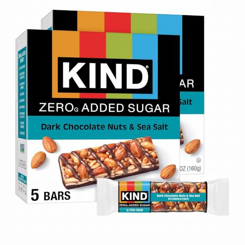 KIND ZERO Added Sugar Bars,Dark Chocolate Nuts and Sea Salt,Keto Friendly Snacks,Gluten Free,5g Protein,5 Count (Pack of 2)