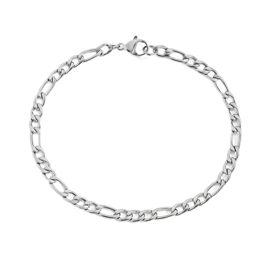 PLABBDPL Pulsera Elegante en Cadena (Pulsera de Cadena Figaro), Pulsera de Acero Inoxidable Brillante Plata de Hombre - Ancho 6mm - Longitud 19CM para Hombres y Mujeres