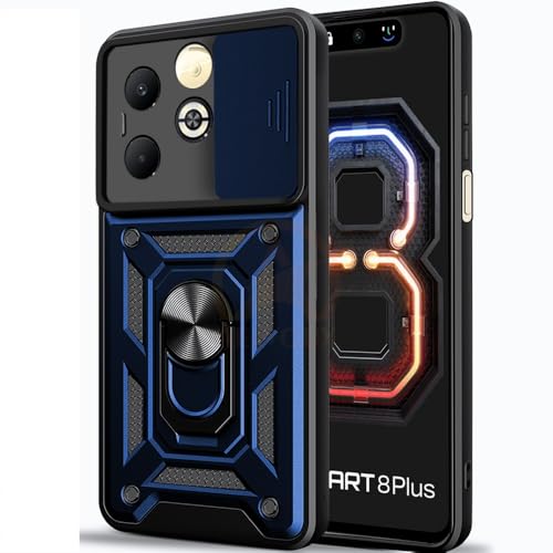 Image of Armor Bumper Back Cover Case for Infinix Smart 8 Plus | Rotating Camera Cover, Ring Holder & Kickstand | Heavy Duty & 360 Degree Protection Infinix Smart 8 Plus Back Cover (Blue)