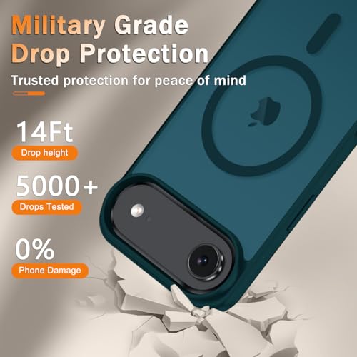 Image of YENAPOON for iPhone Air Case, Matte Magnetic Phone Cover [with 1 Screen Protector] [Support for MagSafe] [Shockproof Military Grade Protection] Translucent Frosted Back, Blue