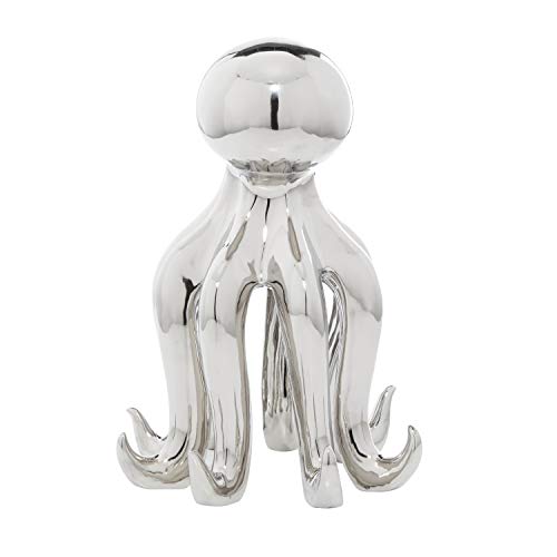 Image of Deco 79 Porcelain Ceramic Octopus Decorative Sculpture Tall Home Decor Statue with Long Tentacles, Accent Figurine 11 inch x 12 inch x 17 inch, Silver
