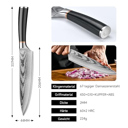 Foto von Sunnecko Damastmesser 20cm, Küchenmesser mit Scharfes Messer