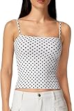 QINSEN Women's Square Neck Tank Top Double Lined Adjustable Spaghetti Straps Sleeveless Basic Cami Shirts Black Polka Dots M
