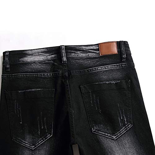 Men's Jeans Ripped Slim-Fit Black Skinny Fashion Denim Jean Pants Durable Biker4