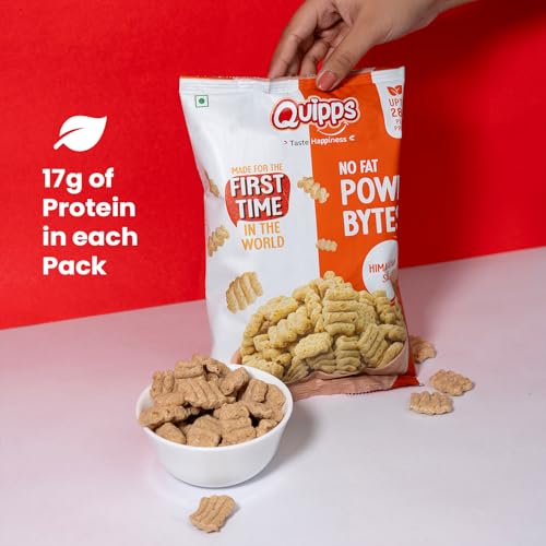 Image of Quipps No Fat Power Bytes Himalayan Salt | Gluten-Free Vegan Healthy Puffs | Non-GMO, No Preservatives | High Protein Plant-Based Munchies | Non-Fried Low-Calorie Snack for Fitness, Weight Loss & Energy | Light & Crunchy Office-Time Snack | Vegetarian | 60g