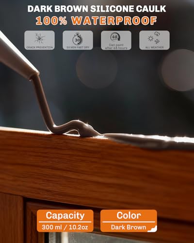 Image of WELLUCK Dark Brown /Espresso Silicone Caulk, 100% Waterproof Caulking Silicone Sealant Flexible Adhesive, Matches Walnut, Mahogany, Jacobean, Dark Stained Oak, and Other Dark Wood finishes