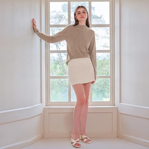 Women's Lightweight Mock Turtleneck Pullover Lady Solid Color Irregular Texture Long Sleeve Ribbed Knit Sweater3