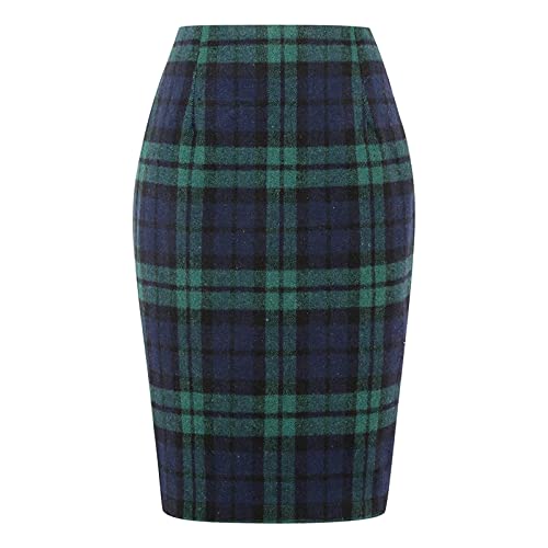 Pencil Plaid Röcke für Frauen Herbst Winter hoch taillierter, Figurbetonter, knielanger Woll-Midirock mit Schlitz Durchsichtig Sexy Rot Karierter