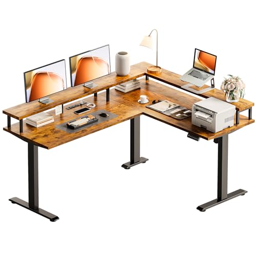 AODK Electric L Shaped Standing Desk, 59 Inch Height Adjustable Stand Up Desk with Power Outlets ＆...