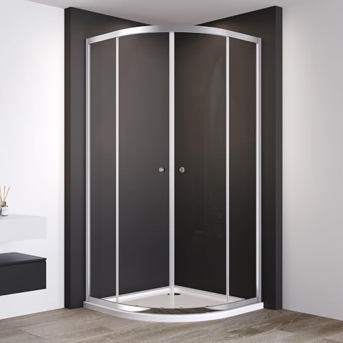 IMPTS Duschkabine 90x90cm Viertelkreis Runddusche, Duschabtrennung Schiebetür Dusche mit 6mm ESG Glas, Höhe 185 cm, Duschtüren Radius 550 mm, Ohne Duschwanne