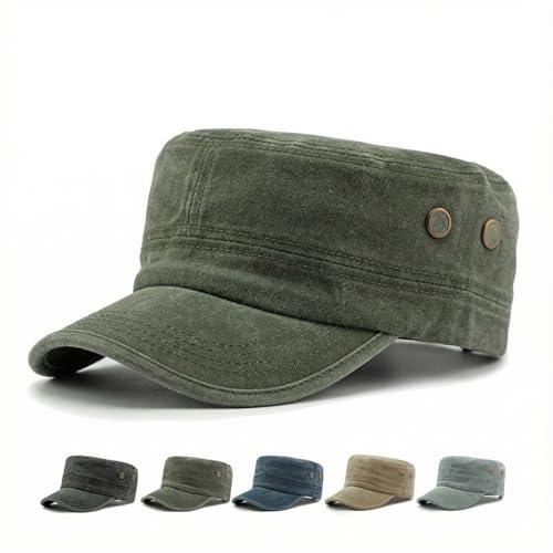 PTDTSHOU Cadet Army Caps for Men Women Washed Cotton Military Patrol Cap Adjustable Flat Top Hat