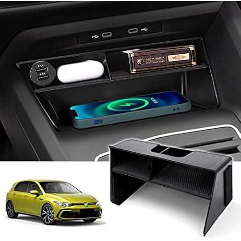 Karltys Center Console Organizer for VW Volkswagen Golf GTI R MK8 2022 2023 2024 2025 Accessories Center Console Insert Tray Secondary Storage Box with Non-Slip Silicone Mat Cover
