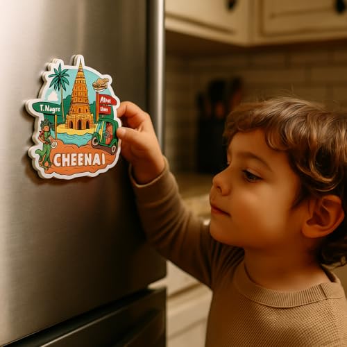 Image of Naxon Chennai City Theme Souvenir Wooden Fridge Magnet for Refrigerator - Printed Fridge Magnet for Kitchen & Home Decor | Perfect Souvenir Gift | Size 3x3 in | Pack of 1