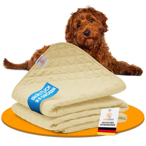 SympaTierisch wasserdichte Hundedecke - Robuste Hundematte als Schutz für Sofa & Bett - rutschfeste Hundedecke auch für große Hunde geeignet - in der Waschmaschine waschbar - 130 x 100 cm - gelb