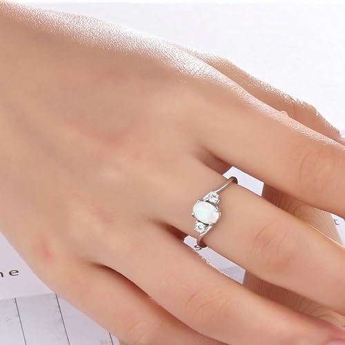 925 Sterling Silver Geometric Ring for Her, Gemstone Birthstone White Opal CZ Ring Dainty Promise Rings Gifts for Women 6