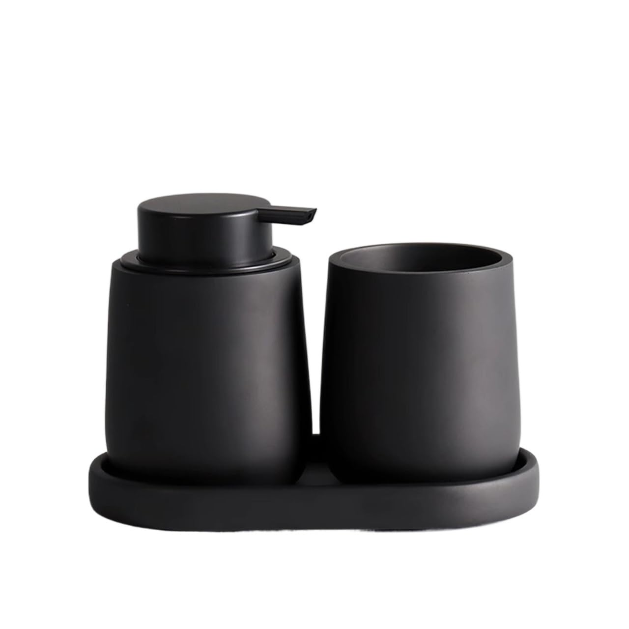 Juego accesorios baño con bomba grande plato jabonera y vaso para cepillo de dientes negro