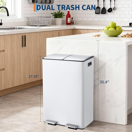 Bote de basura doble de acero inoxidable 16 gal blanco miniatura 7