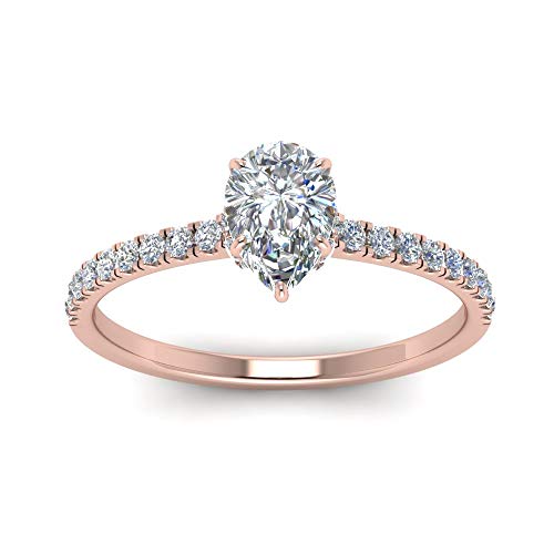 Bague en diamant avec halo caché en or rose poire de la taille 47 à 70